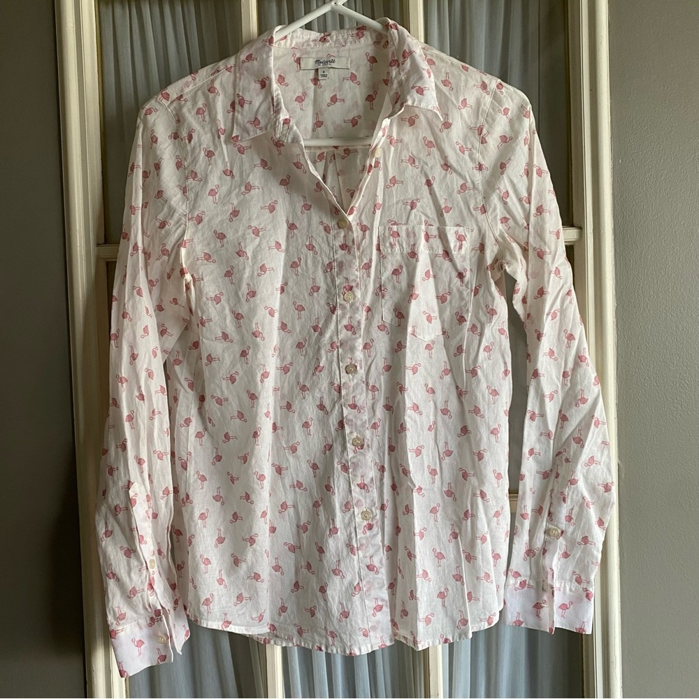 Madewell flamingo print buttondown shirt